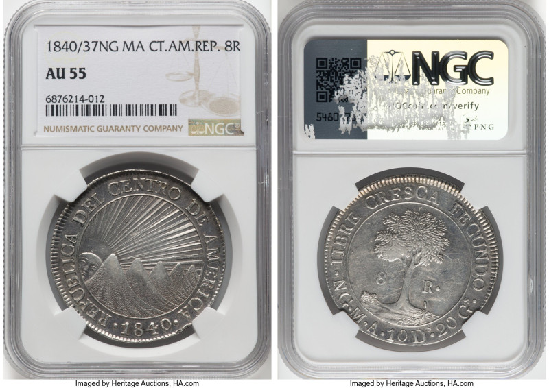 Central American Republic 8 Reales 1840/37 NG-MA AU55 NGC, Nueva Guatemala mint,...