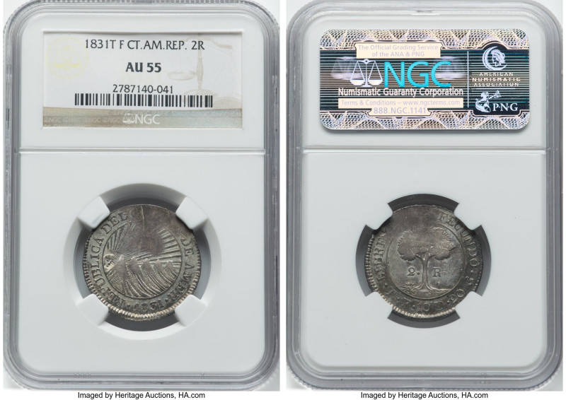 Central American Republic 2 Reales 1831 T-F AU55 NGC, Tegucigalpa mint, KM9.3. H...