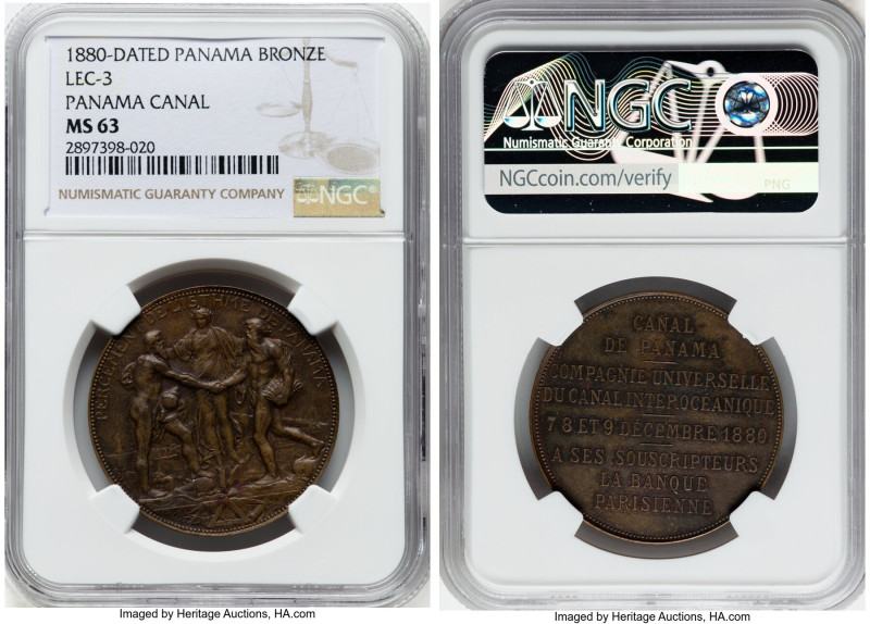 "Panama Canal" bronze Medal 1880-Dated MS63 NGC, Lec-3. 34mm. By Roty. HID098012...