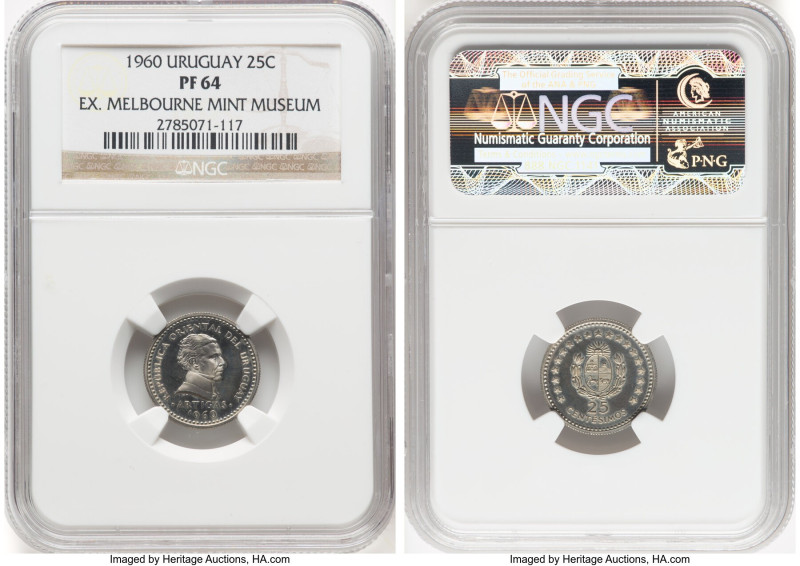 Republic Proof 25 Centesimos 1960 PR64 NGC, KM40. Ex. Melbourne Mint Museum. HID...