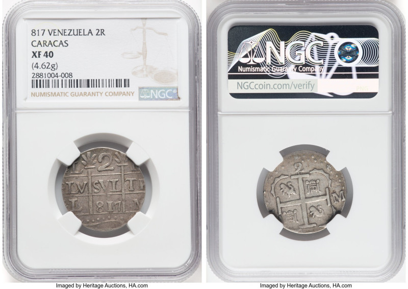 Caracas. Provincial "Imitative Cob" 2 Reales (1)817 XF40 NGC, KM-C13.2. 4.62gm. ...