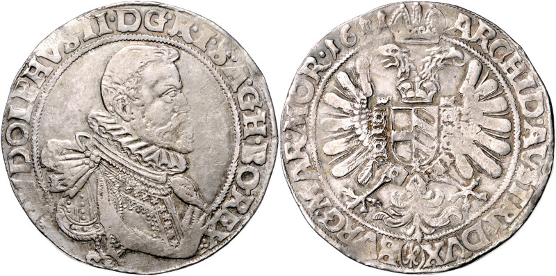 RUDOLF II (1576 - 1612)&nbsp;
1 Thaler, 1611, Kutná Hora, Minc. Škréta, Hal 369...