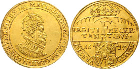 MATTHIAS II (1608 - 1619)&nbsp;
2 Ducats, 1617, Vratislav (Breslau), 6,92g, Fr 462&nbsp;

EF | EF , mírně zvlněný | slightly wavy