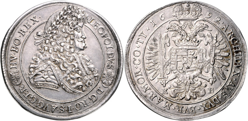 LEOPOLD I (1657 - 1705)&nbsp;
1 Thaler, 1692, KB, 28,29g, Husz 1373&nbsp;

EF...