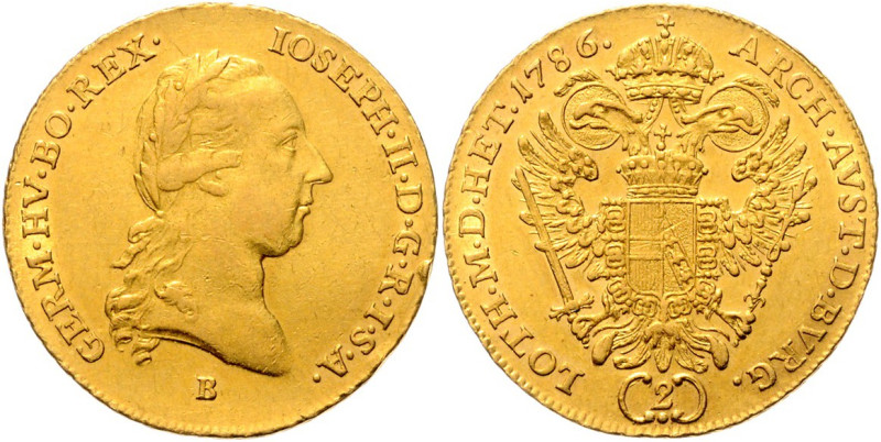 JOSEPH II (1765 - 1790)&nbsp;
2 Ducats, 1786, B, 6,95g, Her 75&nbsp;

EF | EF...