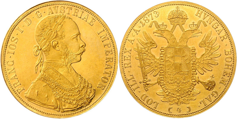 FRANZ JOSEPH I (1848 - 1916)&nbsp;
4 Ducats, 1873, 13,97g, Früh 1122&nbsp;

a...