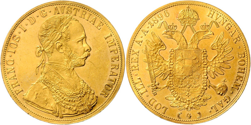 FRANZ JOSEPH I (1848 - 1916)&nbsp;
4 Ducats, 1896, 13,96g, Früh 1145&nbsp;

a...