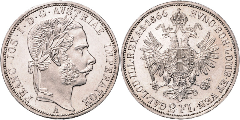 FRANZ JOSEPH I (1848 - 1916)&nbsp;
2 Gulden, 1866, A, 24,64g, Früh 1364&nbsp;
...