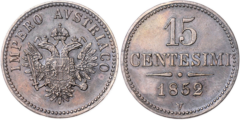 FRANZ JOSEPH I (1848 - 1916)&nbsp;
15 Centesimi, 1852, V, 16,63g, Früh 1871&nbs...