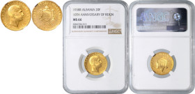 ALBANIA&nbsp;
20 Franga ARI, 1938, R, Fr 17&nbsp;

UNC | UNC , NGC MS 66 | Mimořádný exemplář! | Jeden exemplář z pěti s tímto hodnocením na světě ...