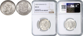 ROMANIA&nbsp;
2 Lei, 1900, KM 25&nbsp;

UNC | UNC , NGC MS 64 | Mimořádný exemplář! | Jeden exemplář ze tří s tímto hodnocením na světě | Extraordi...