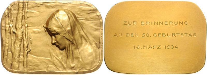 AUSTRIA&nbsp;
Gold Medal - plaque Commemorating the 50th Birthday, 1934, 228g, ...