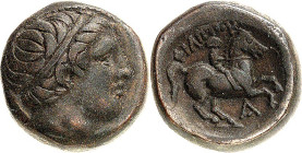 MAKEDONIEN. 
KÖNIGREICH. 
Philippos II. 359-336 v. Chr. AE-Tetrachalkon 17mm 6,61g, unbest. maked. Mzst. Jünglingskopf m. Diadem n.r. / FILIPP oY Re...