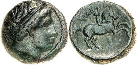 MAKEDONIEN. 
KÖNIGREICH. 
Philippos II. 359-336 v. Chr. AE-Tetrachalkon 17mm 6,50g, unbest. maked. Mzst. Jünglingskopf mit Diadem n.r. / FILIPPOU Re...