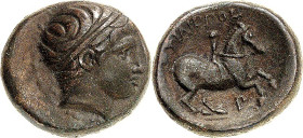 MAKEDONIEN. 
KÖNIGREICH. 
Philippos II. 359-336 v. Chr. AE-Tetrachalkon 18mm 6,30g, unbest. maked. Mzst. Jünglingskopf m. Diadem n.r. / FILIPP oY Re...