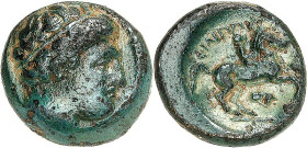 MAKEDONIEN. 
KÖNIGREICH. 
Philippos II. 359-336 v. Chr. AE-Tetrachalkon 19mm 6,40g, unbest. maked. Mzst. Jünglingskopf m. Diadem n.r. / FILIPP oY Re...