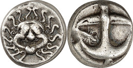 THRAKIEN. 
STÄDTE. 
APOLLONIA Pontike (Sozopol). Drachme (410/400 v.Chr.) 3,14g. Kopf der Gorgoneion v. vorn / Anker, im Winkel rechts Krabbe. SNG C...