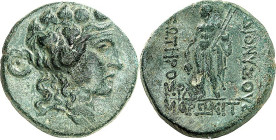 THRAKIEN. 
STÄDTE. 
MARONEIA (b. Maronia). AE-Obolos 25/26mm (189/45 v.Chr.) 12,62g. Kopf des Dionysos mit Efeukranz n.r. / DIONUSOU - SWTHROS - MAR...