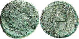 THRAKIEN. 
STÄDTE. 
ORTHAGOREIA (Makri). AE 13/14mm (um 350/300 v.Chr.) 2,17g. Büste des Apollo n.r. / ORQAGO- REWN Helm mit Wangenklappen v.v, SNG ...