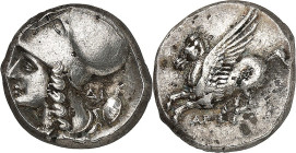 ARGOLIS. 
AMPHILOCHICUM. Stater (350-270 v.Chr.) 8,54g. Fliegender Pegasos n.l., unten AP / Behelmter Athenakopf n.l., dahinter D I und Schild mit Bä...