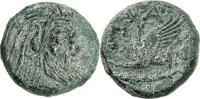BOSPOROS (Krim u. Süd- Ukraine). 
PANTIKAPAION (Kertsch). 
AE-Tetrachalkon 21mm (325/300 v.Chr.) 6,84g. Borystheneskopf n.r. / P -A-N Greifenprotome...