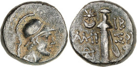 PONTOS. 
STÄDTE. 
AMISOS / PEIRAIEUS (Samsun). AE-12er (Tetrachalkon) 20mm (100/85 v.Chr.) 7,63g. Areskopf n.r. / AMI-SOU Parazonion; l. oben Mondsi...