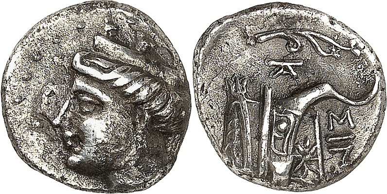 PAPHLAGONIEN. 
STÄDTE. 
SINOPE. Triobolon (330/300 v.Chr.) 2,35g. Kopf d. Nymp...