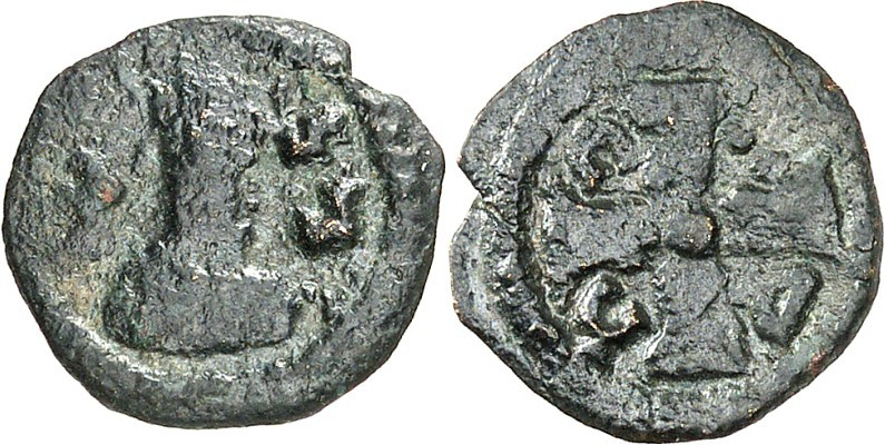 AXUM (Äthiopien). 
Joel um 575-600 n.Chr. AE-"Obolos" 13mm 0,77g. Büste in Orna...