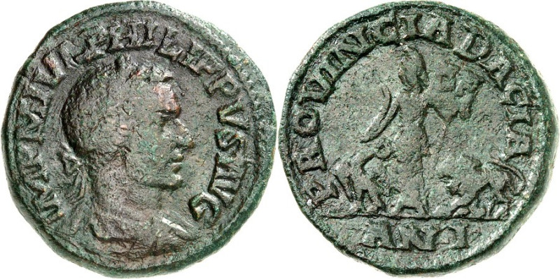 DAKIEN. 
SARMIZEGETUSA (Varhely). 
Philippus I. Arabs 244-249. AE-Sesterz 28mm...