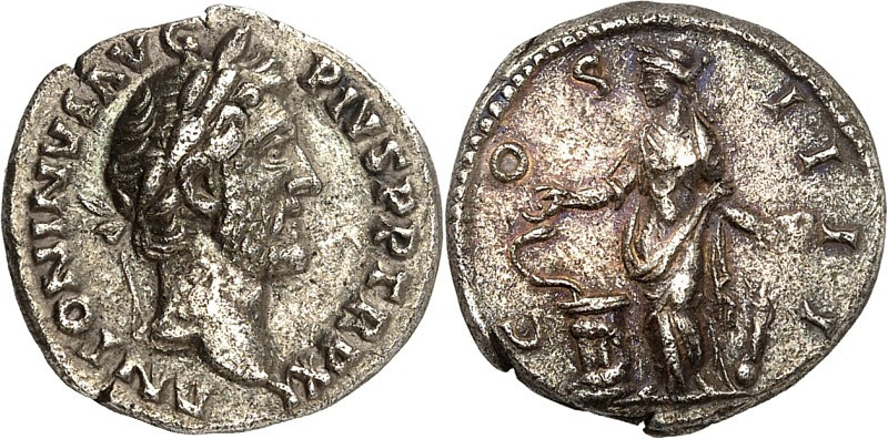 RÖMISCHES KAISERREICH. 
ANTONINUS PIUS Augustus 138-161. Denar (148) 3,15g. Kop...