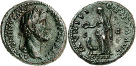 RÖMISCHES KAISERREICH. 
ANTONINUS PIUS Augustus 138-161. AE-As (149) 12,17g. Kopf m. Lorbeerkranz n.r. ANTONINVS AVG - PIVS P P TR P XII / MVNIFICENT...