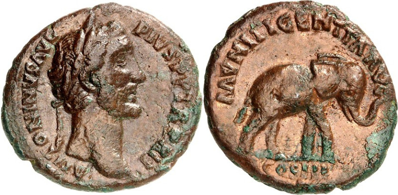 RÖMISCHES KAISERREICH. 
ANTONINUS PIUS Augustus 138-161. AE-As (149) 9,17g. Kop...