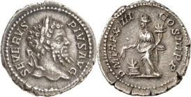 RÖMISCHES KAISERREICH. 
SEPTIMIUS SEVERUS 193-211. Denar (206) 3,59g. Kopf mit Lorbeerkranz n.r. SEVERVS - PIVS AVG / P M TR P XIIII COS III P P Anno...