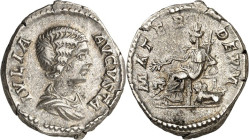 RÖMISCHES KAISERREICH. 
Iulia Domna als Gemahlin des Sept. Severus 193-211(+217). Denar (198) 3,30g. Pallabüste n.r. IVLIA - AVGVSTA / MATER - DEVM C...