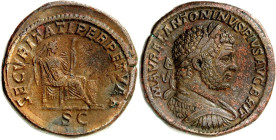 RÖMISCHES KAISERREICH. 
CARACALLA, Augustus 198-217. AE-Sesterz (213) 24,26g. Büste mit Panzer, Paludamentum über l. Schulter und mit Lorbeerkranz n....