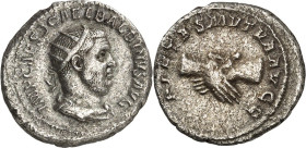 RÖMISCHES KAISERREICH. 
BALBINUS 238. Antoninian 3,83g. Paludamentbüste m. Strkr. n.r. IMP CAES D CAEL BALBINVS AVG / PIETAS MVTVA AVGG Handschlag. R...