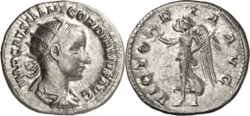 RÖMISCHES KAISERREICH. 
GORDIANUS III. Augustus 238-244. Antoninian (238) 3,71g. Paludamentbüste m. Strkr. n.r. IMP CAES M ANT GORDIANVS AVG / VICTO-...