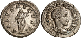 RÖMISCHES KAISERREICH. 
GORDIANUS III. Augustus 238-244. Denar (240) 3,23g. Paludamentbüste m. Lkr. n.r. IMP GORDIANVS PIVS FEL AVG / SALVS AVGVSTI S...
