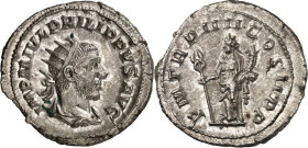 RÖMISCHES KAISERREICH. 
PHILIPPUS I. Arabs 244-249. Antoninian (247) 3,99g. Paludamentbüste m. Strkr. n.r. IMP M IVL PHILIPPVS AVG / P M TR P IIII CO...
