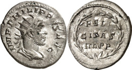 RÖMISCHES KAISERREICH. 
PHILIPPUS I. Arabs 244-249. Antoninian (248/249) 4,01g. Paludamentbüste m. Strkr. n.r. IMP PHILIPPVS AVG / FELI-CIT.AS -IMPP ...