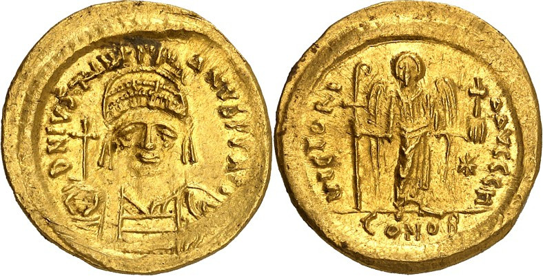 BYZANZ. 
IUSTINIANUS I. 527-565. Solidus (seit 542) 4,34g, Konstantinopel. Panz...