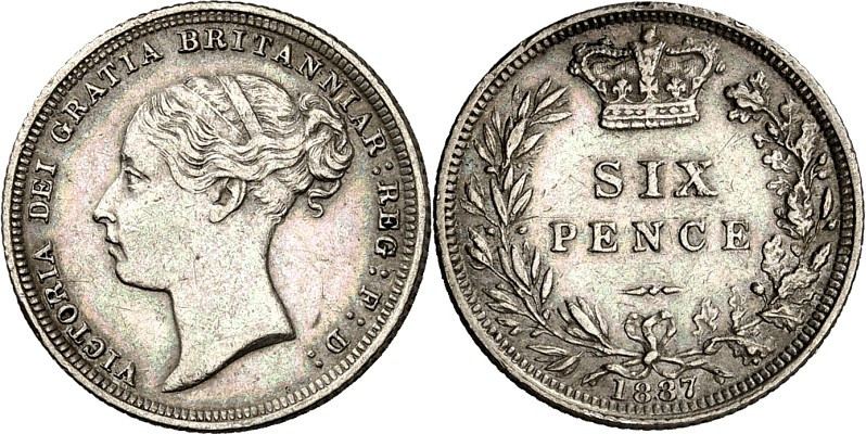 GROSSBRITANNIEN. 
Victoria 1837-1901. Sixpence 1887. KM&nbsp; 757, Sb.&nbsp; 39...