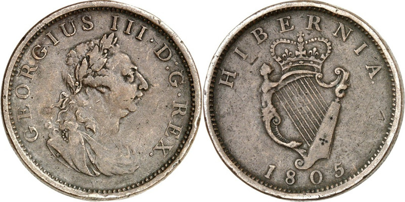 IRLAND. 
Georg III. 1760-1820. Cu-Penny 1805. KM&nbsp; 148.1. . 


Rf, ss