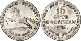 Hannover, Kgr.. 
Georg IV. 1820-1830. 16 Gute Groschen Feinsilber 1828 B B. AKS 38, J. 23h/a. . 


ss-vz