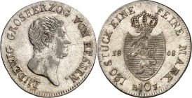 Hessen/-Darmstadt. 
Ludwig I. 1806-1830. 10 Kreuzer 1808 Var. mit STÜCK , auch ohne Punkt nach Jz. AKS 77 var., J. 9. R. 


ss/vz