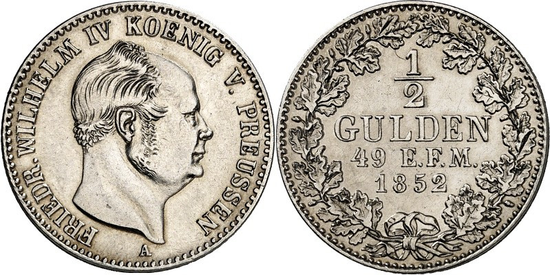 Hohenzollern unter Preussen. 
Friedrich Wilhelm IV. 1840-1861. 1/2 Gulden 1852&...