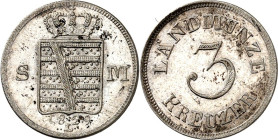 Sachsen/-Meiningen. 
Bernhard Erich Freund, unter Vormundschaft 1803-1821. 3 Kreuzer 1829 L. AKS 196, J. 417. . 


winz. Schrf.,vz
