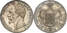 Sachsen/-Meiningen. 
Bernhard Erich Freund, selbstständig 1822-1866. Vereinstaler 1866. AKS 184, J. 450, Th. 379. . 


vz