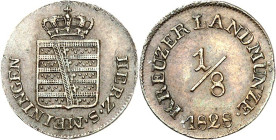 Sachsen/-Meiningen. 
Bernhard Erich Freund, selbstständig 1822-1866. 1/8 Cu- Kreuzer 1828. AKS 212, J. 412. R. 


vz