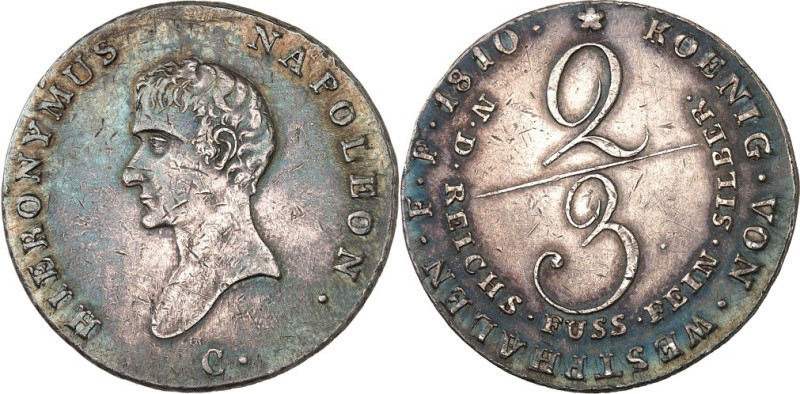 Westfalen, Kgr.. 
Hieronymus Napoleon 1807-1813. 2/3 Taler Reichsfuß Feinsilber...